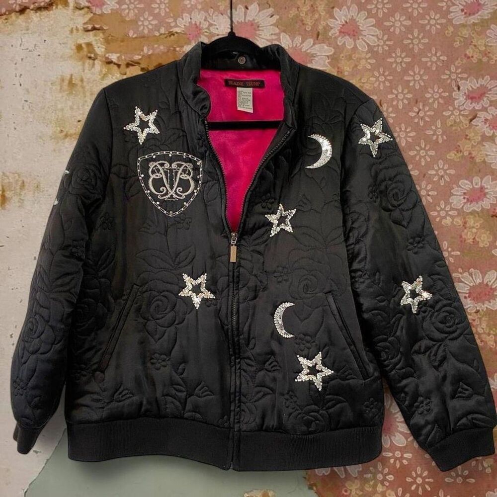 Whimsigoth Silk Festival Rave Grunge Silk Sun Moon Stars Beaded Zip Up Jacket